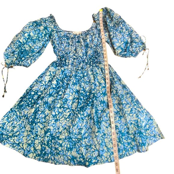 NWT House of Harlow 1960 REVOLVE Blue Ruffle Short Dress S/M Cotton Puff Sleeve - Picture 11 of 13